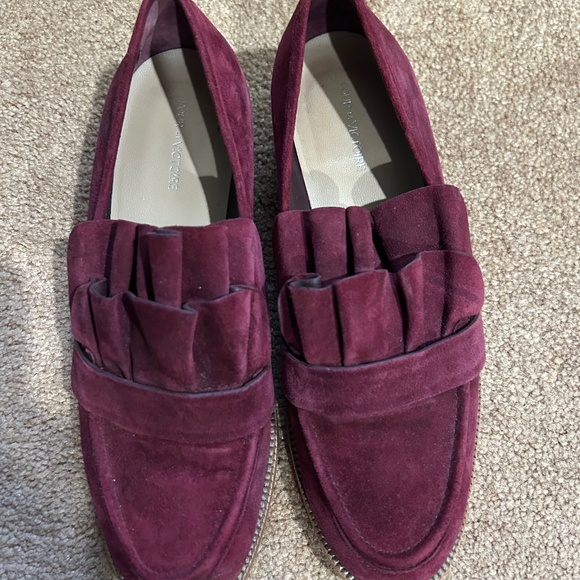 Pour La Victoire Shoes - POUR La VICTOIRE Maroon suede ruffle oxfords